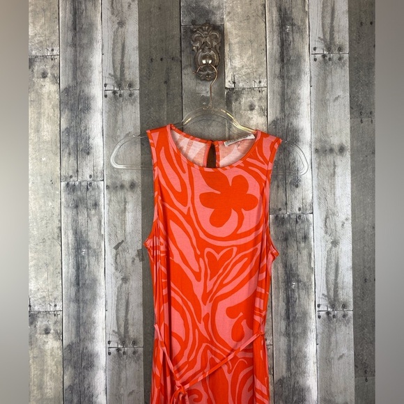 Trina Turk Printed Jersey Maxi Dress in Orange Pink Floral Print Size Medium. - Picture 5 of 15